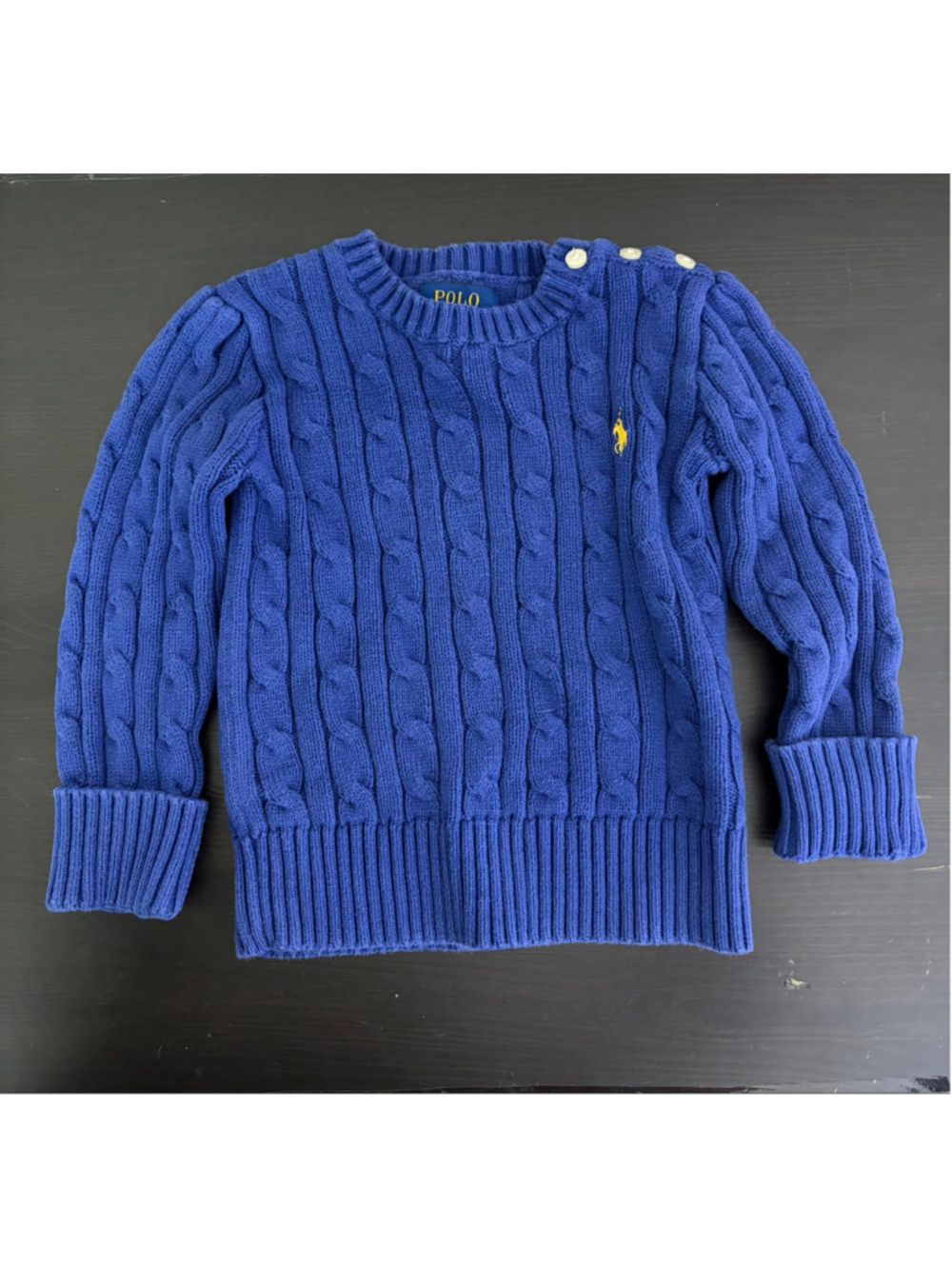 Polo Ralph Lauren Kids Royal Blue Cable Knit Sweater Shoulder Button Size 4/4T